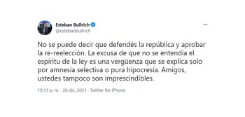 Esteban Bullrich, contra la aprobacion