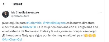 Tuit de María Claudia Lacouture,