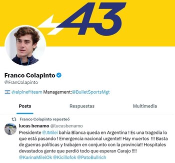 El mensaje retwitteado por Franco
