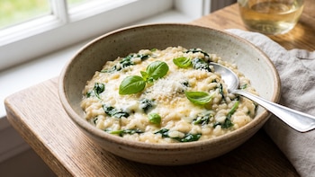 Receta de risotto con queso y espinaca, rápida y fácil