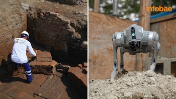 Un perro robot camina entre