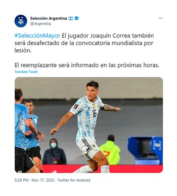 joaquin correa desafectado mundial qatar 2022
