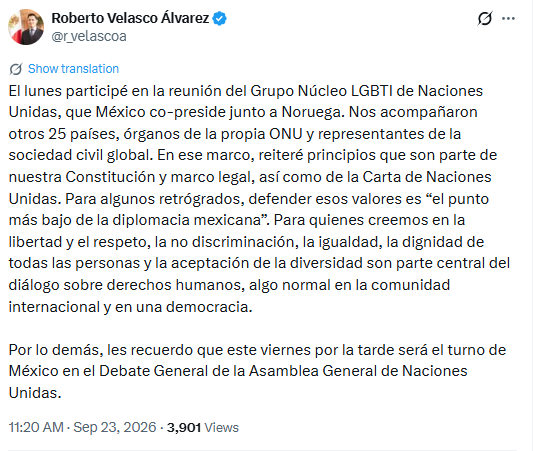 Roberto Velasco a través de su cuenta oficial de X. (captura de pantalla)