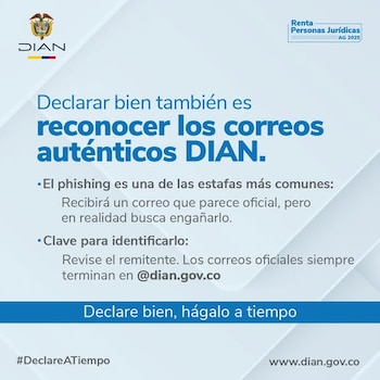 El calendario tributario de la declaración de renta 2025 va del 12 de agosto al 26 de octubre de 2026 y coincide con el aumento de intentos de suplantación - crédito Dian/Facebook