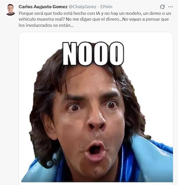 Primer plano del rostro de un hombre con cabello oscuro y expresión de asombro, ojos muy abiertos y boca abierta, sobreimpreso con la palabra "NOOO"
