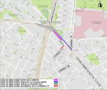 Cierre de la conectante sur oriente de la Av. Boyacá con Av. Primero de Mayo y cierre del carril sur de la Av. Primero de Mayo