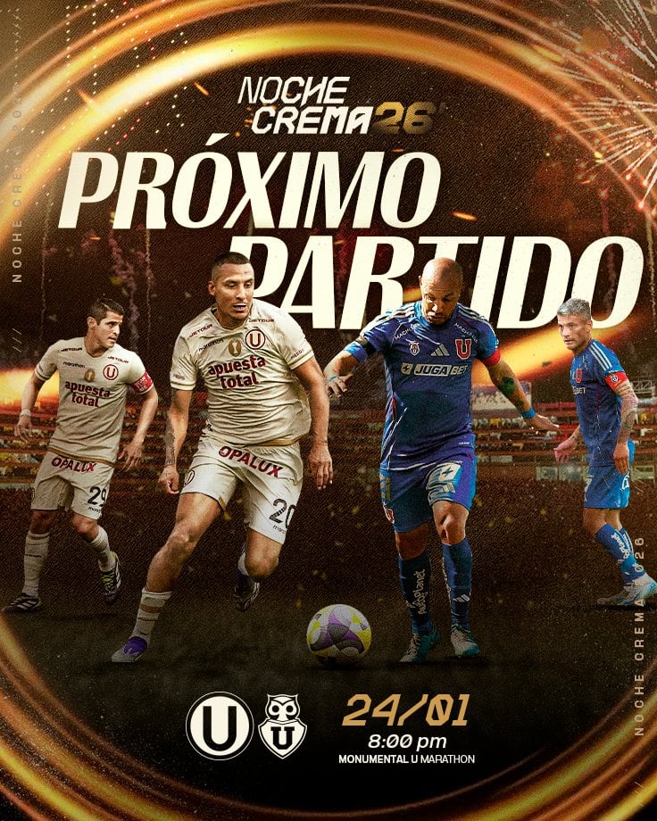 Universitario chocará con Universidad de Chile en la Noche Crema 2026.