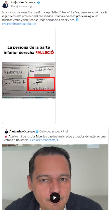 Denuncia de Alejandro Ocampo sobre jurado fallecido en EE. UU. generó controversia en redes - crédito @alejoocampog/X