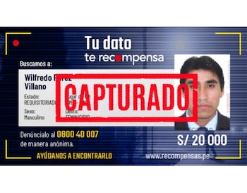 La PNP logró capturar a un hombre de 33 años identificado como Wilfredo Pérez Villano. El hombre que integraba el programa de recompensas del Mininter