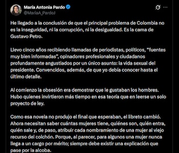 La exconsul sostuvo que desde la campaña presidencial Gustavo Petro ha sido blanco de una estrategia para exponer su vida personal - crédito X