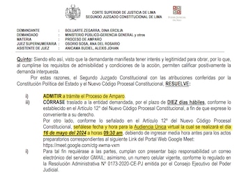 Juzgado admitió amparo de Dina Boluarte