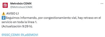 Continúan los problemas en la Línea 1 del Metrobús, advierten retrasos en la llegada de las unidades.
