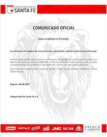 Independiente Santa Fe anunció medidas