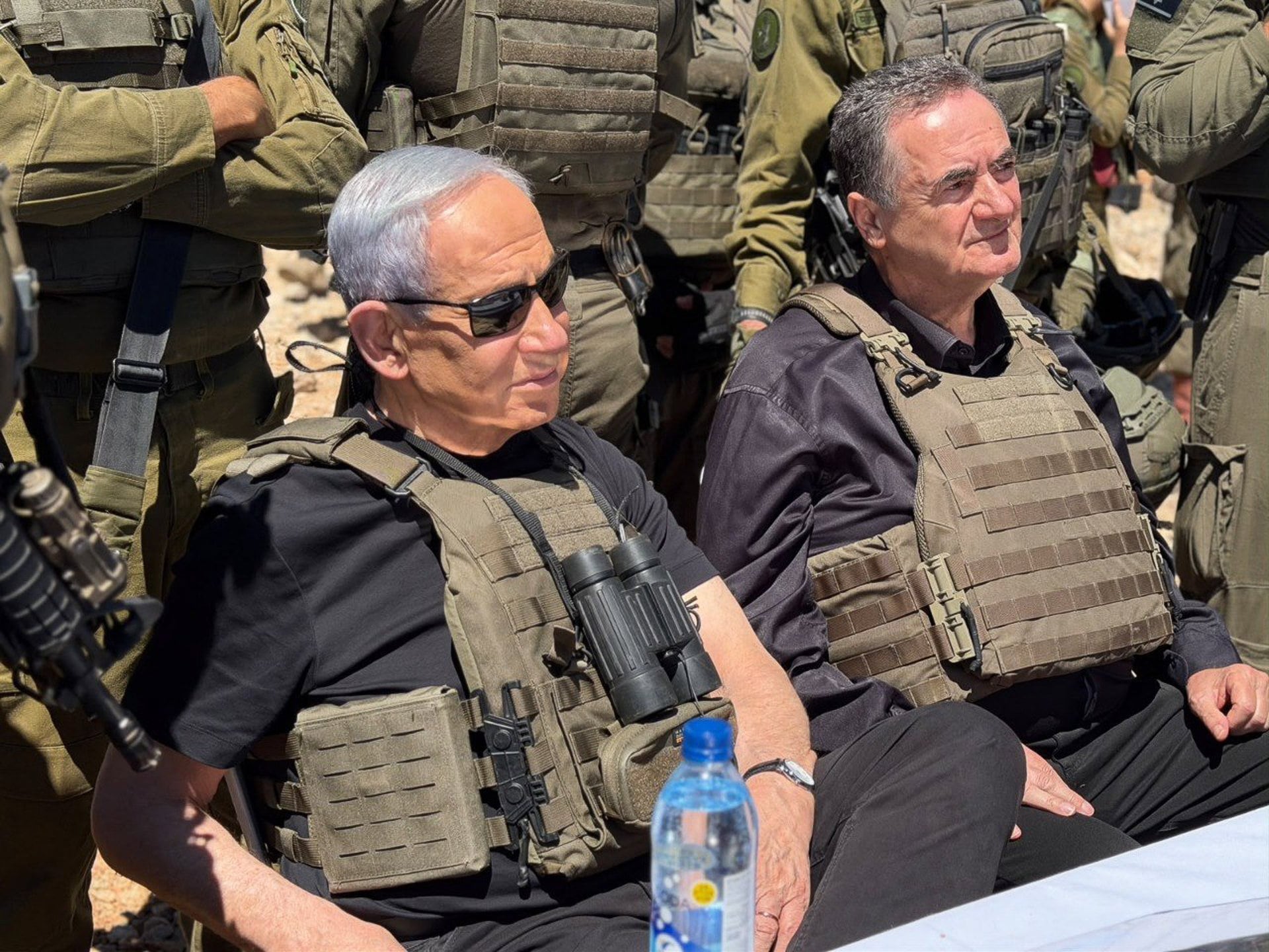 09/09/2026 September 9, 2026, Northern Command, Israel: Israeli Prime Minister BENJAMIN NETANYAHU (L) and Defense Minister ISRAEL KATZ (R) observe operational activity from an IDF observation post on Mount Hermon near the Israeli Syrian border. The high level visit aimed to assess northern border readiness, review force deployment, and receive tactical intelligence briefings on the Syrian sector.POLITICA Prime Minister
