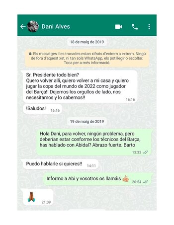 Conversaciones Dani Alves con Bartomeu para volver al Barcelona