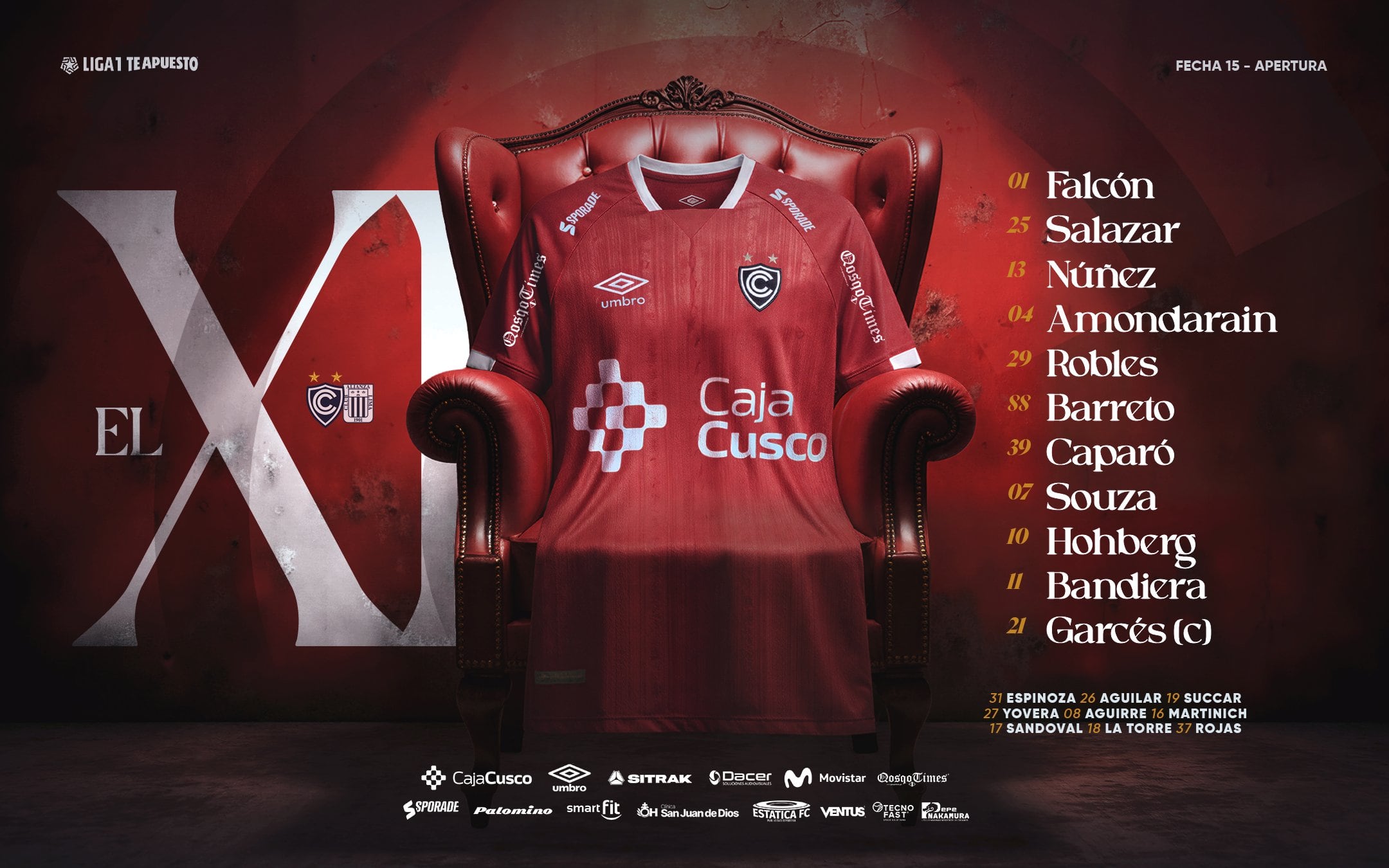 Once de Cienciano para el duelo ante Alianza Lima por Liga 1 2026 - Crédito: X.