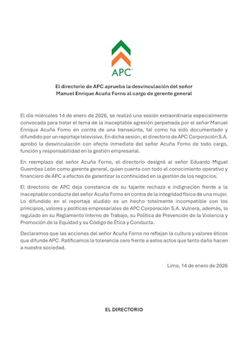 Empresa APC desvincula a Manuel