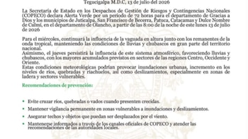 Honduras activa Alerta Verde por 72 horas por riesgo de inundaciones en Gracias a Dios y Olancho