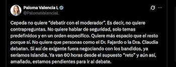 Paloma Valencia - crédito @PalomaValenciaL/X