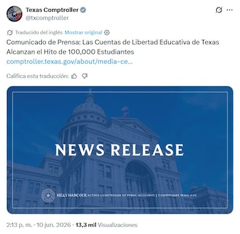 La cuenta Texas Comptroller lo anunció en sus redes sociales
