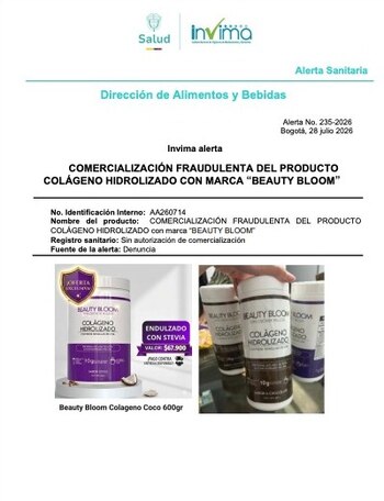 El Invima catalogó como alimento fraudulento al producto de Beauty Bloom por incumplir la Resolución 2674 de 2013 - crédito Invima