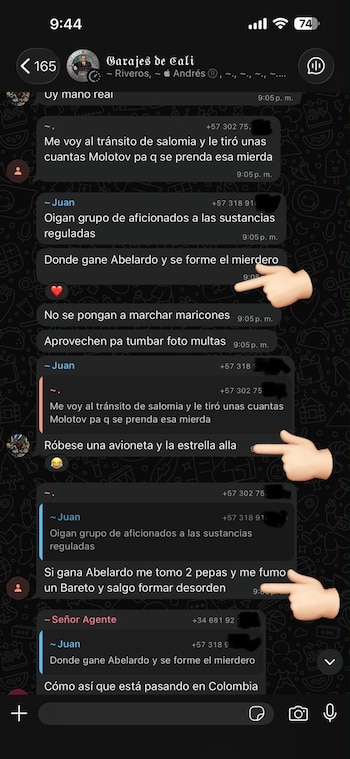Chats vandalismo en Cali - crédito @juanmartinbc/X