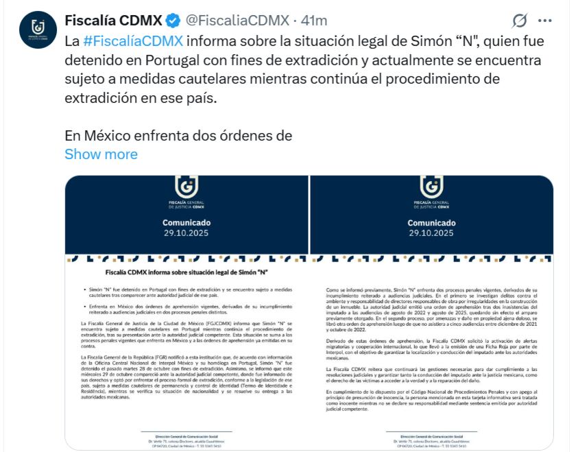 El mensaje de las autoridades capitalinas
(X/@FiscaliaCDMX)