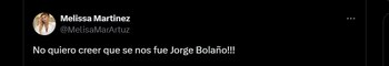 Reacción de Melissa Martínez, periodista de ESPN, por la muerte de Jorge Bolaño - crédito @MelisaMarArtuz/X
