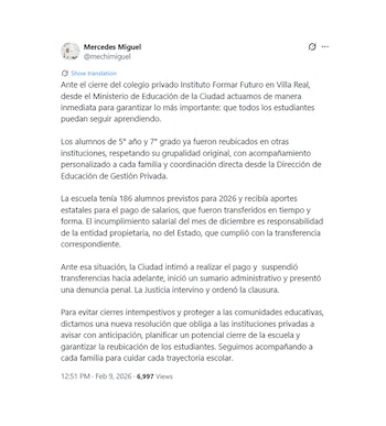 El Ministerio de Educación de