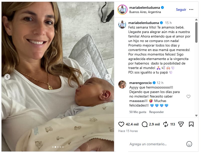 El posteo de Belén Ludueña sobre la primera semana de Vito