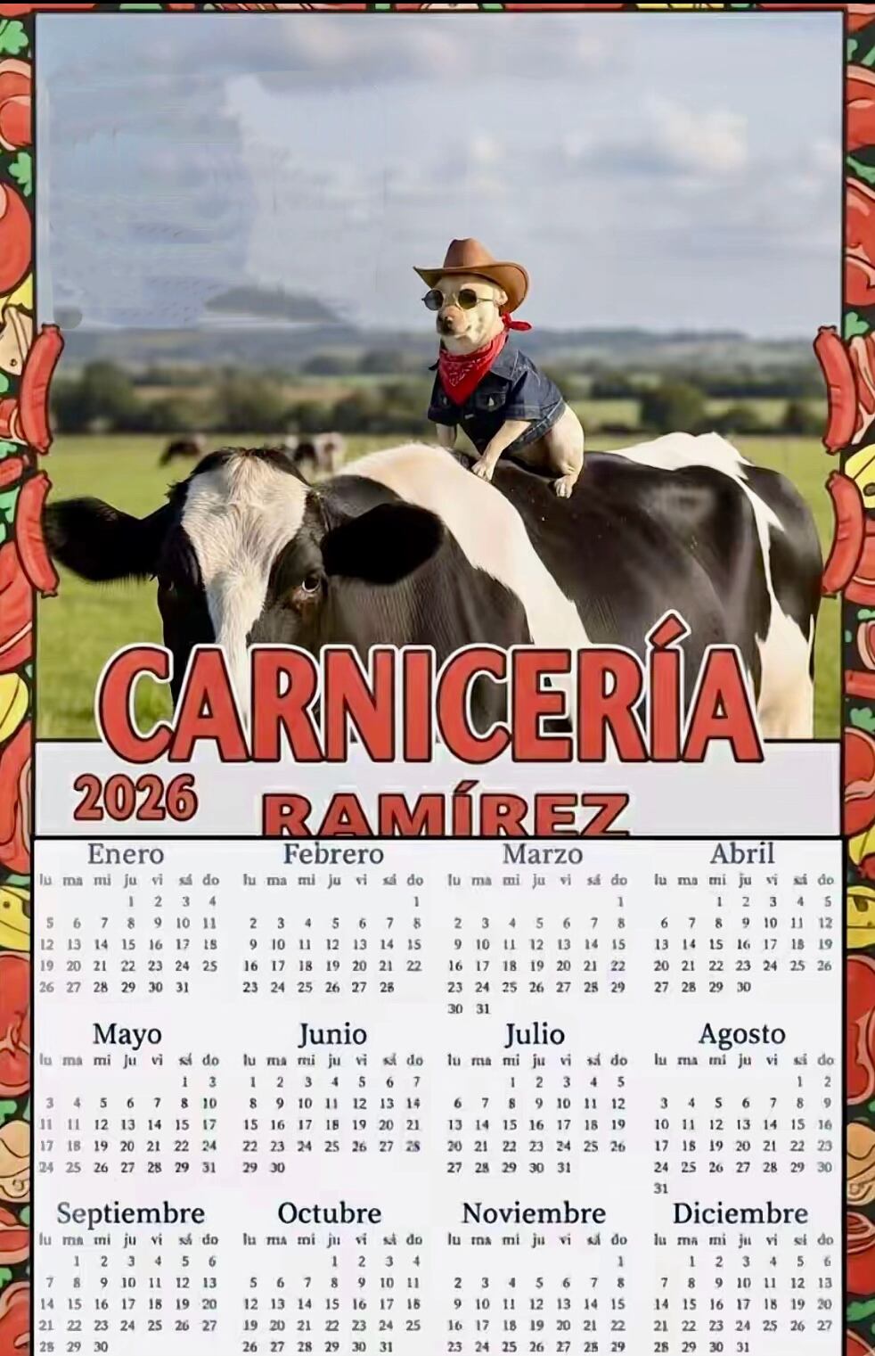 El segundo calendario muestra al chihuahua sobre una vaca. (TikTok: @marian.uveh)