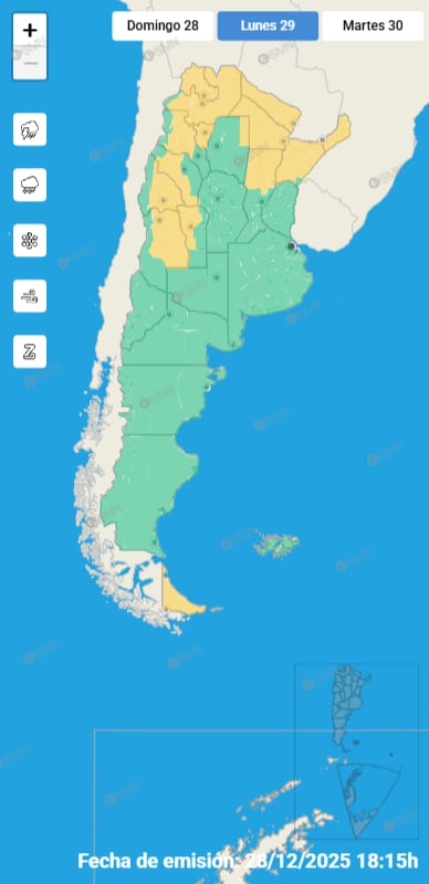 Tormentas y ráfagas intensas afectan a varias provincias, según la última alerta del Servicio Meteorológico Nacional