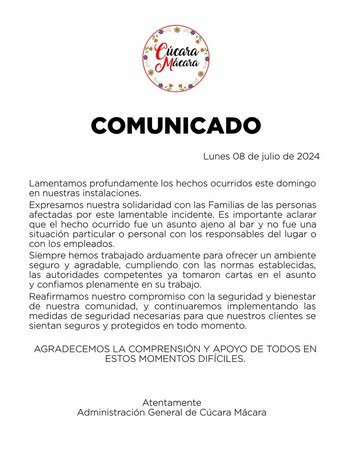 Comunicado del bar tras el