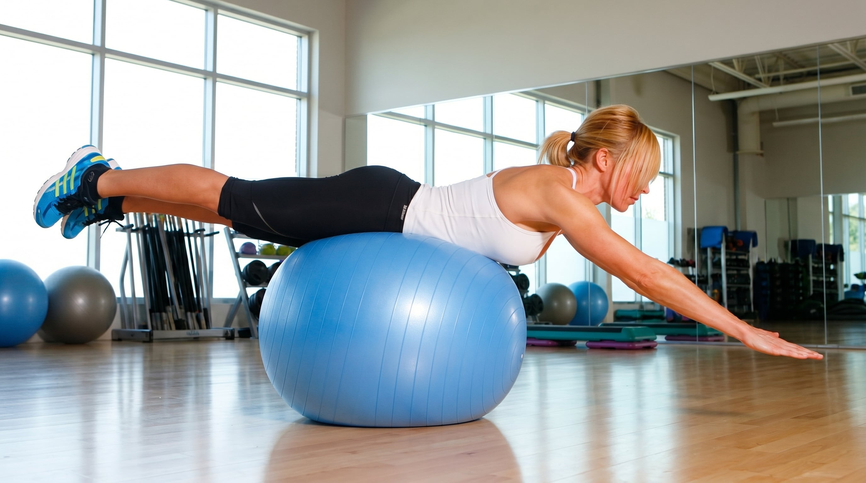 El ejercicio de equilibrio estático sobre el balón fortalece glúteos y músculos de la zona lumbar de manera eficaz (Imagen Ilustrativa Infobae)