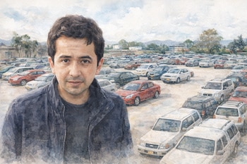 El congresista Daniel Briceño frente a un estacionamiento lleno de carros - crédito