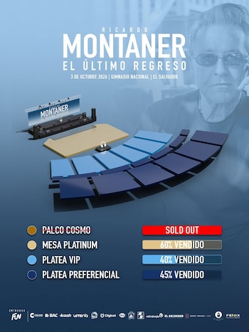 Sectores como Palco Cosmo ya reportan localidades agotadas para el concierto de Ricardo Montaner en El Salvador, reflejando la alta demanda del evento.