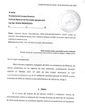 Reclamo de APINTA contra la venta del edificio