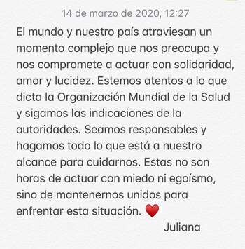El mensaje que publicó Juliana