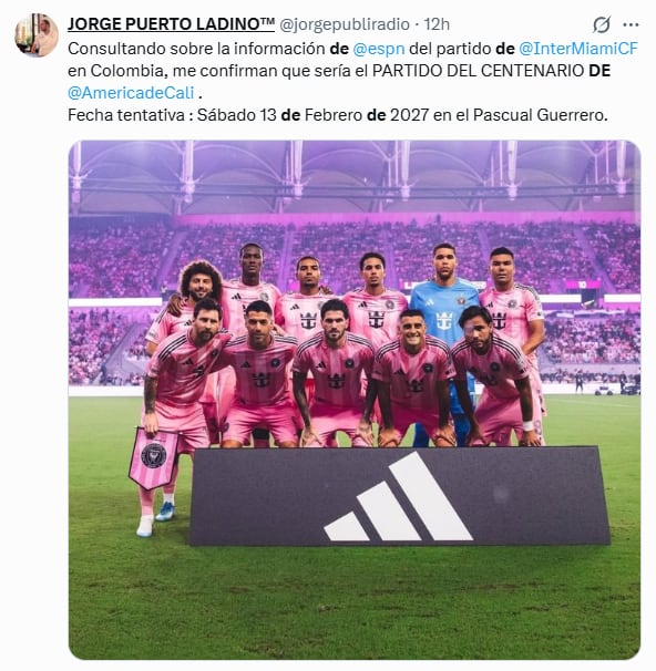 Inter de Miami sería el rival de América de Cali en el partido de celebración por sus 100 años - crédito @jorgepubliradio/X