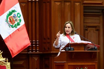 Peru's President Dina Boluarte delivers