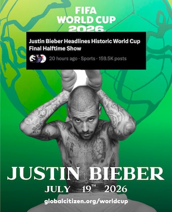 Justin Bieber é a mais recente adição ao show do intervalo da Copa do Mundo de 2026.