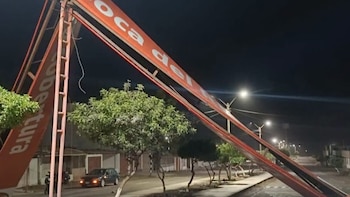 Árboles y carteles publicitarios también fueron derribados por los vientos. Captura de pantalla