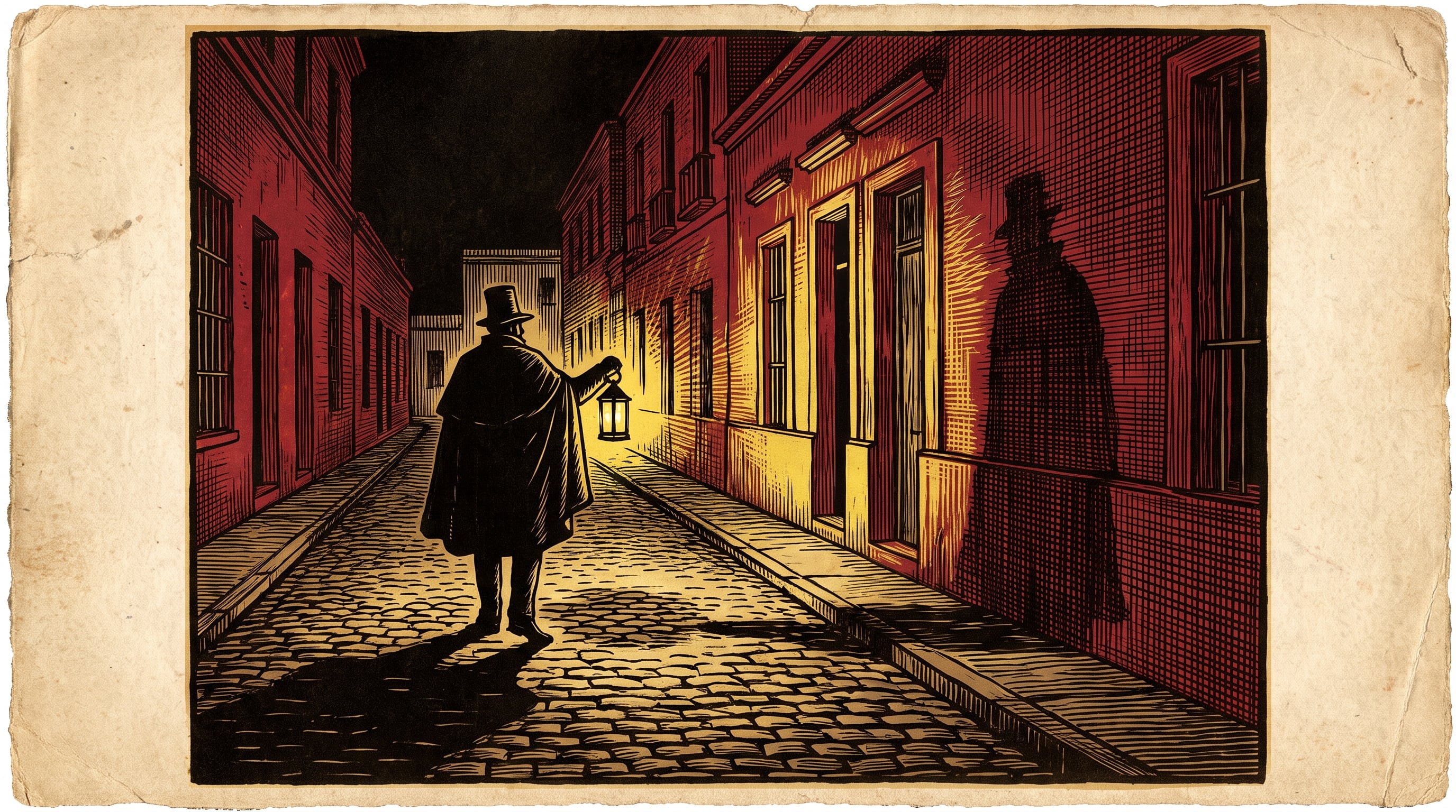 Un sereno del siglo XIX camina con un farol por una calle empedrada de Buenos Aires. (Imagen Ilustrativa Infobae)