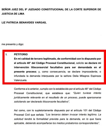 Pedido de Patricia Benavides. |