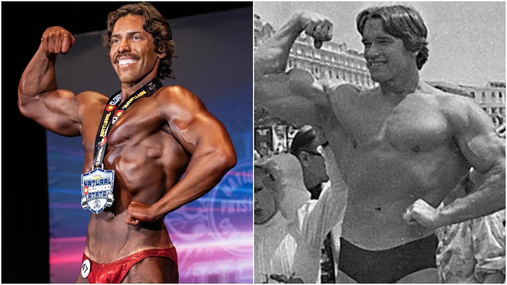 Las diferencias en el físico entre Joseph Baena y Arnold Schwarzenegger (Instagram/AP)