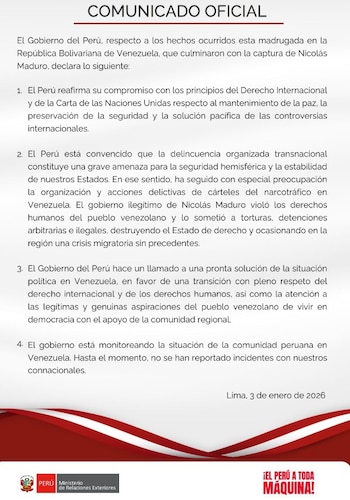 Cancillería de Perú se pronuncia