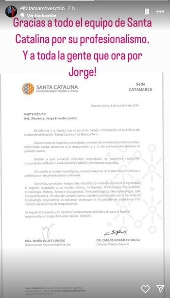 Nuevo parte médico de Jorge