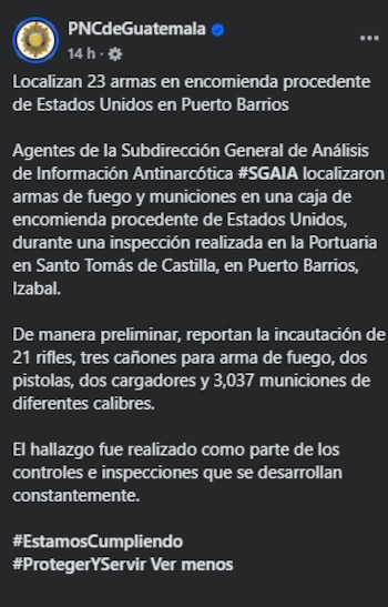 El cargamento fue detectado en la terminal de Santo Tomás de Castilla, en Puerto Barrios, y abrió una investigación para determinar su destinatario final.