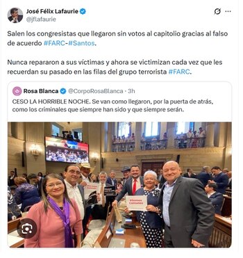 José Félix Lafaurie, presidente ejecutivo de Fedegán, dijo que las antiguas Farc unca repararon a sus víctimas - crédito @JFlafaurie/X