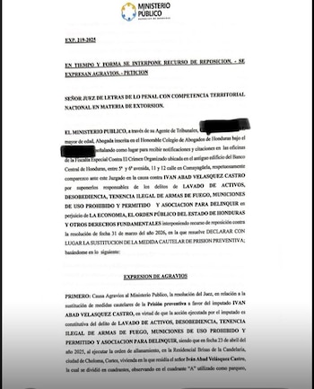 El Ministerio Público presentó recurso de reposición tras la resolución judicial que permitió medidas sustitutivas para Iván Abad Velásquez Castro en el caso Koriun Inversiones. (Imagen: Ministerio Público)